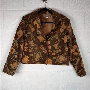 Vtg Painted Pony Floral Tapestry Cropped Jacket M Cottagecore USA 90s